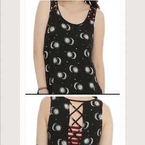 BLACK & WHITE SUN & MOON CRISSCROSS GIRLS TANK TOP